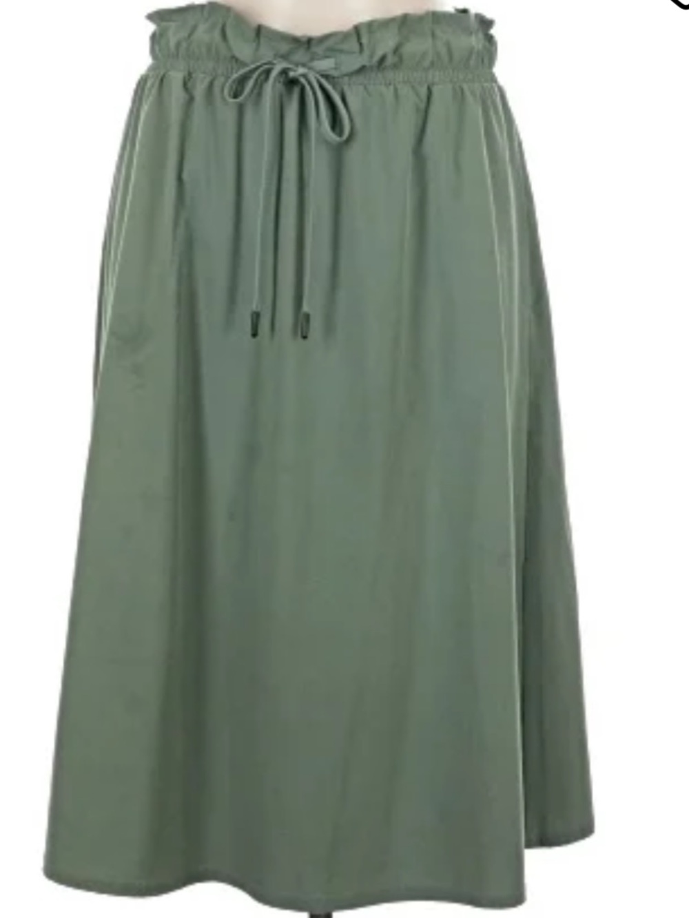 Marika Olive Green Midi Skirt with Drawstring Waist
